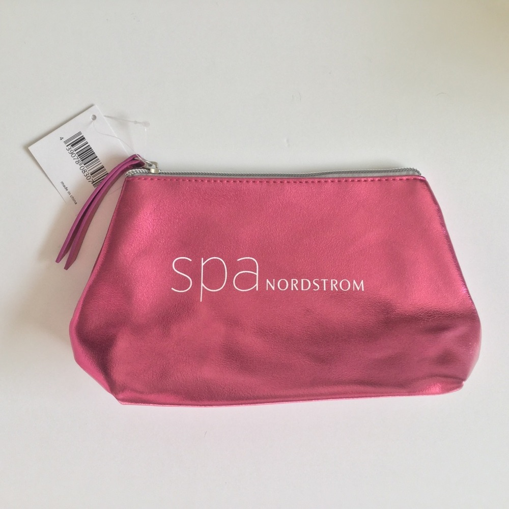Spa nordstrom pink metallic cosmetic travel bag